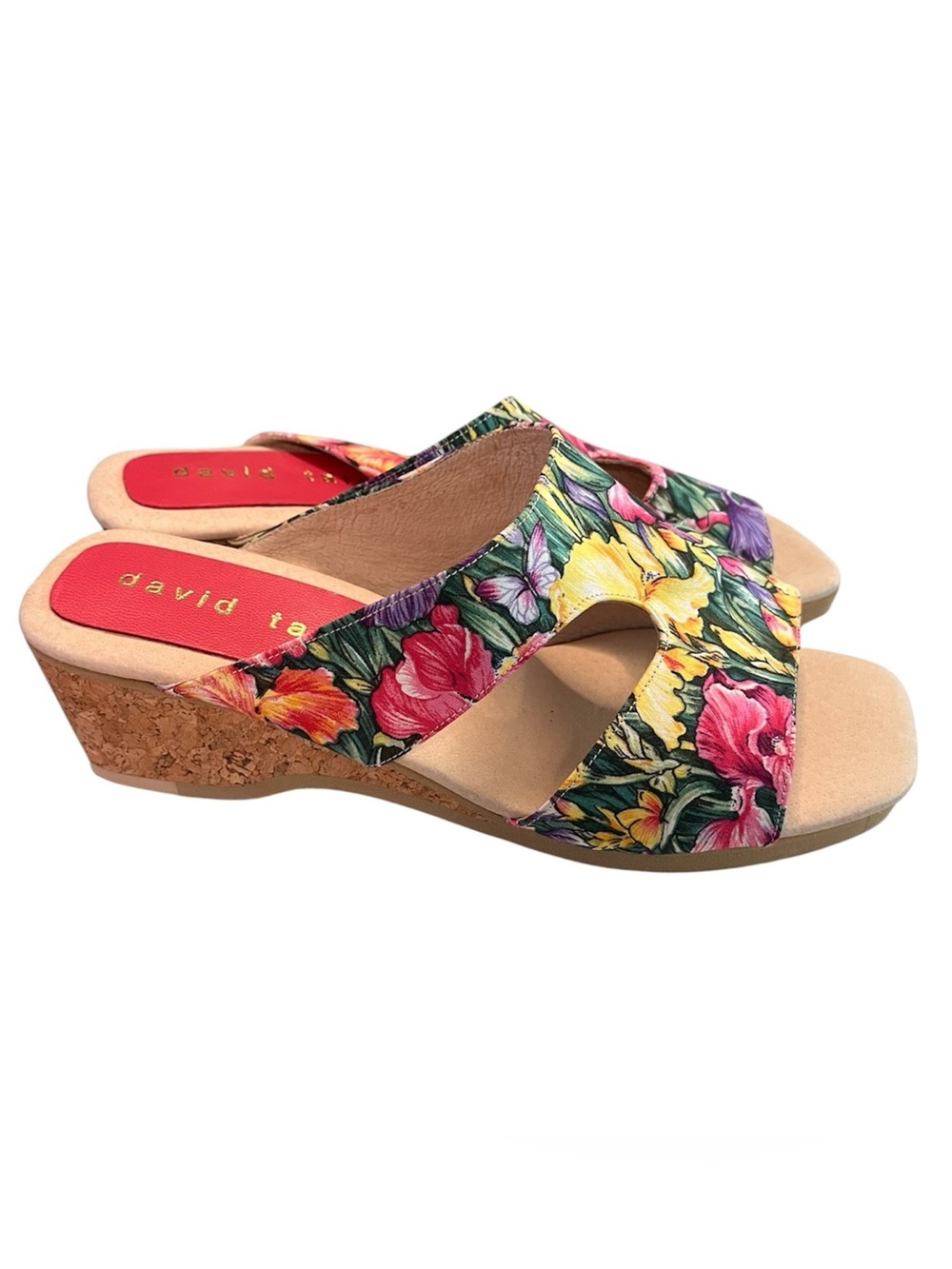 David Tate multi colored Floral Cork Wedge Slide Sandals size 7.5W